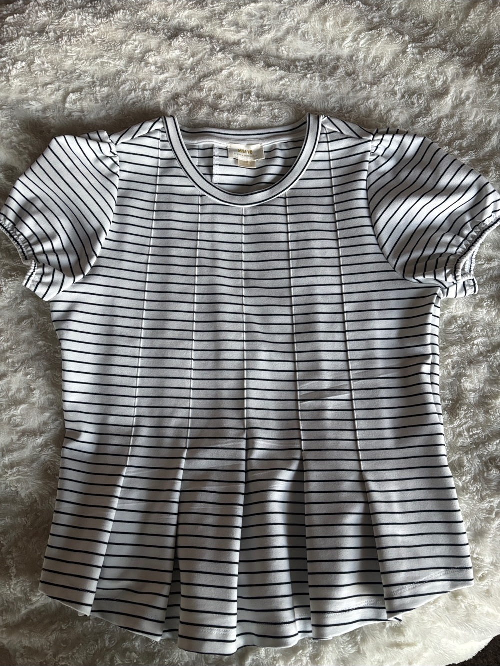 Maeve White & Black Striped Short Sleeve Peplum Top
